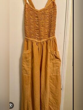 Free People Ochre Smocked-Strap Wide Leg Jumpsuit